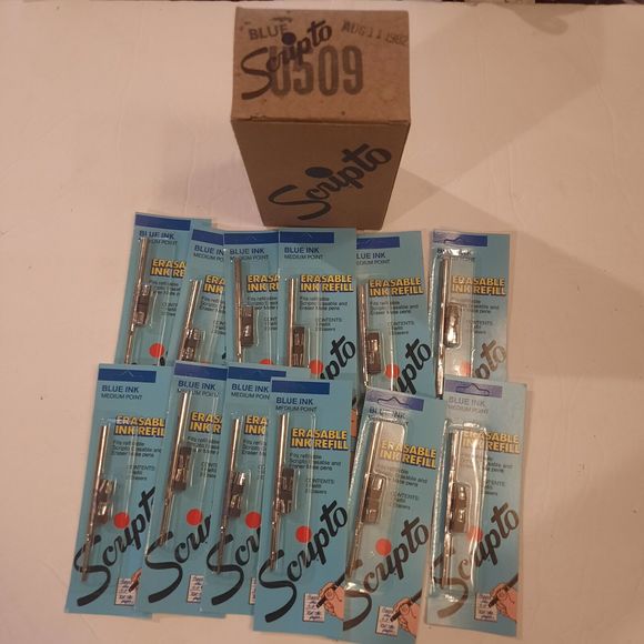 Vintage SCRIPTO Blue Erasable Ink Refill - Medium Point - Box Lot Of 12 - NOS - Picture 5 of 5